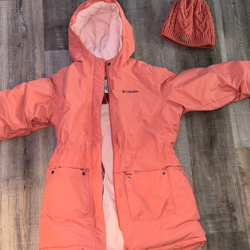 Columbia Salmon Hooded Jacket and Beanie Set